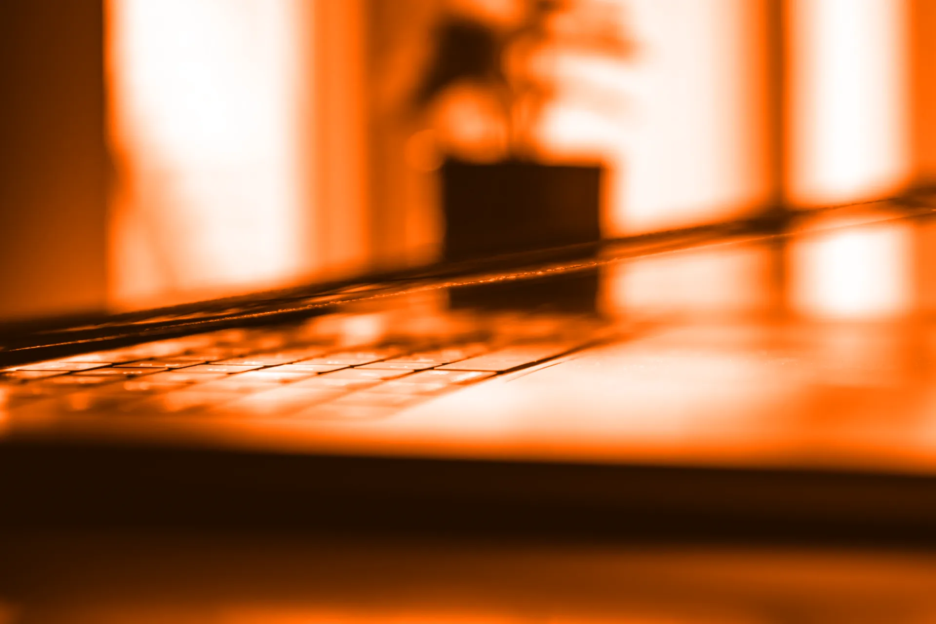 Laptop open with light shining on the keyboard