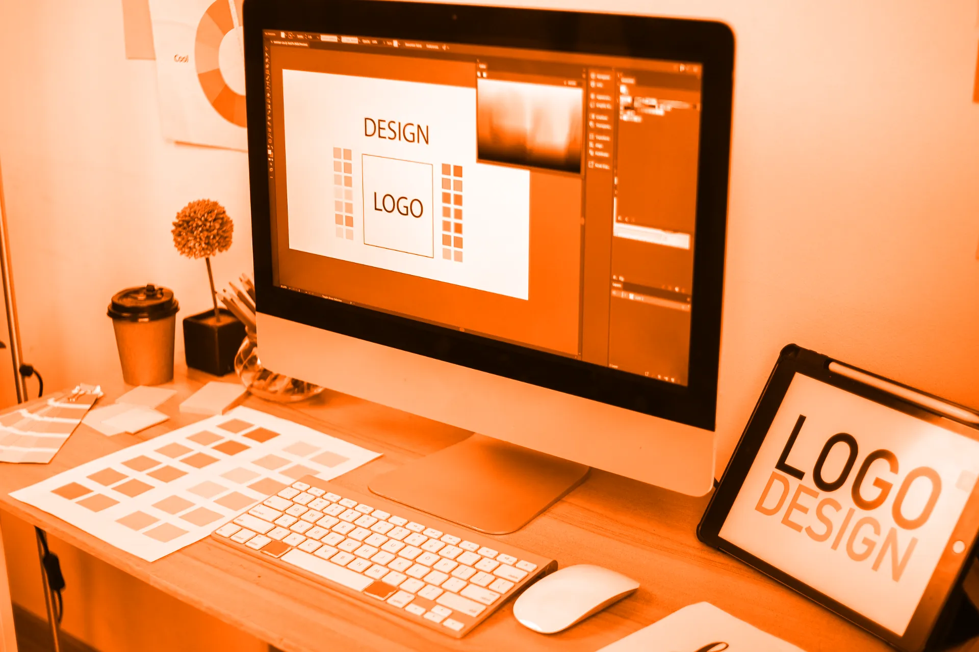 Computer workstation of logo designer