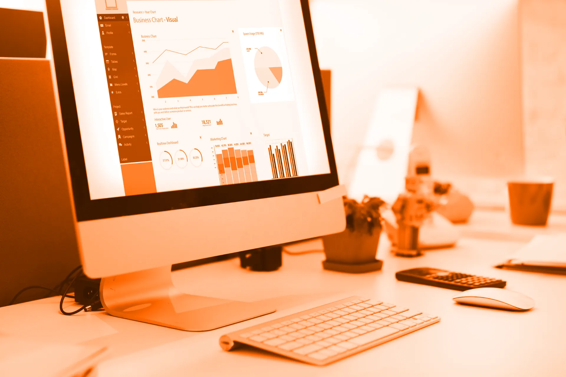 Marketing dashboard reports on screen