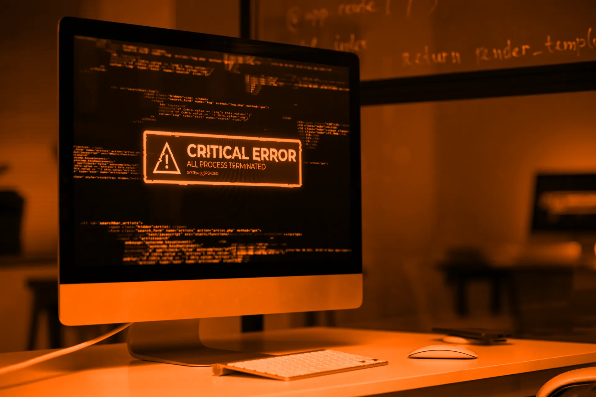 Website critical error displayed on screen